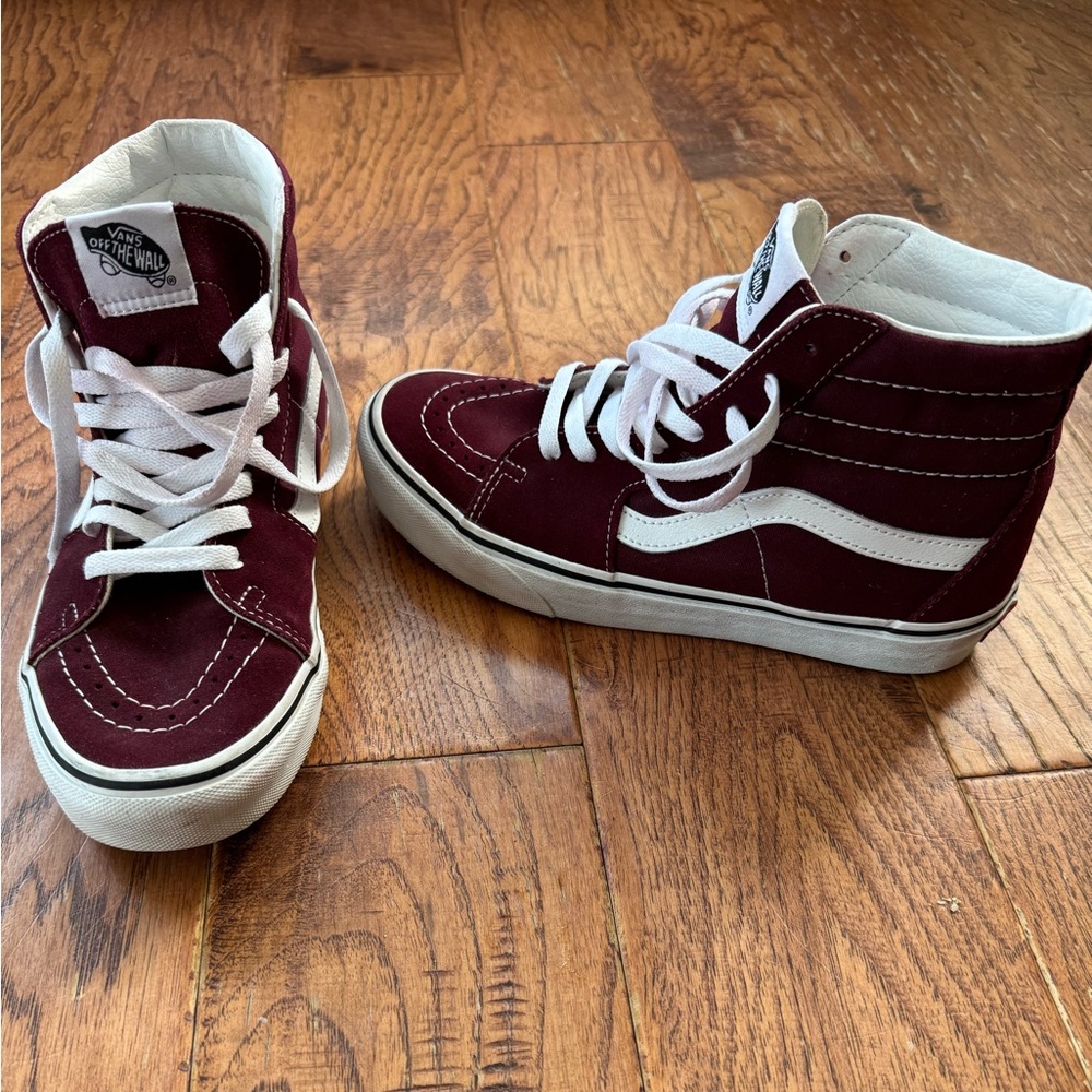 Vans Sk8-Hi Skate shoe high top burgundy & white men’s 6.5 women’s 8 sneakers - Picture 2 of 11